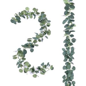 FUGZAUD 2 Pack Artificial Eucalyptus Garland Faux Silk Leaf Silver Dollar Eucalyptus Leaves Vines Handmade Garland Greenery Wedding Backdrop Indoor Outdoor Arch Wall Decoration
