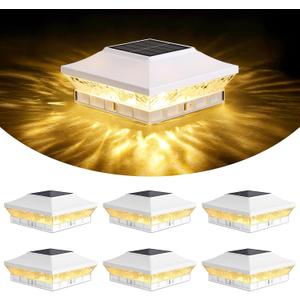 Brightever 3.5x3.5 4x4 Solar Post Cap Lights Outdoor, 6-Pack Solar Fence Post Lights for Wooden/Vinyl Posts, 2 Modes (Warm/Cool White), Solar Powered Waterproof Deck Post Lights for Patio Porch, White