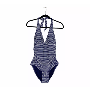 Body Factory Navy Stripe Halter One Piece Swimsuit, XL