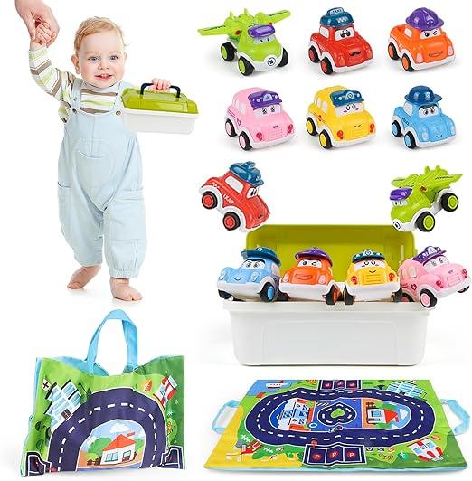 Baby Car Toys, Pull Back Cars Toys Push and Go, 6 Pieces Small Car with Storage Bag, Children Friction Educational Games Gift for 3 4 5 Years Old Boys Girls