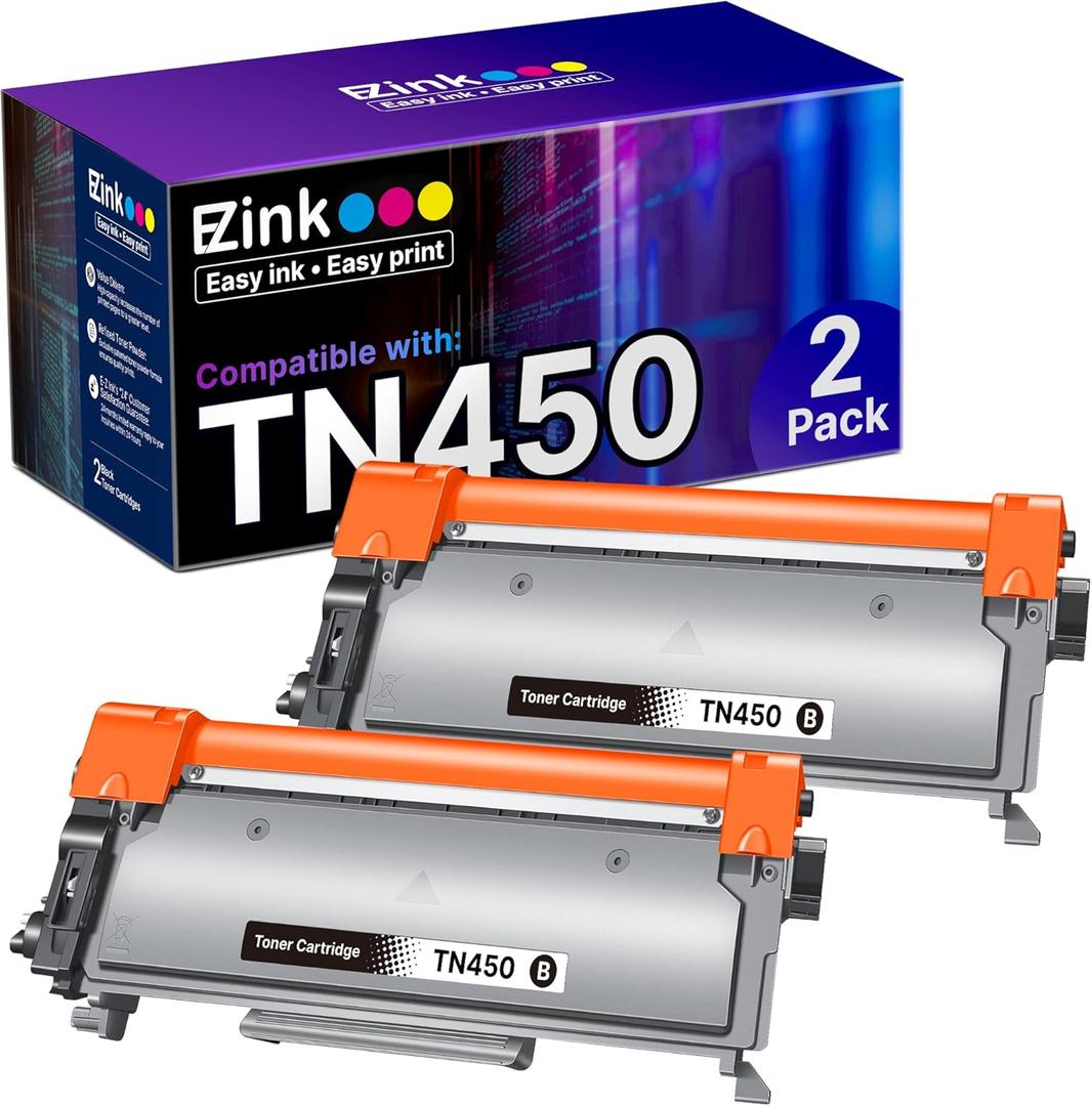 E-Z Ink Compatible Toner Cartridge Replacement for Brother TN450 TN420 TN-450 TN-420 Compatible with HL-2270DW HL-2280DW HL-2230 MFC-7360N MFC-7860DW DCP-7065DN Intellifax 2840 2940 (2 Black)
