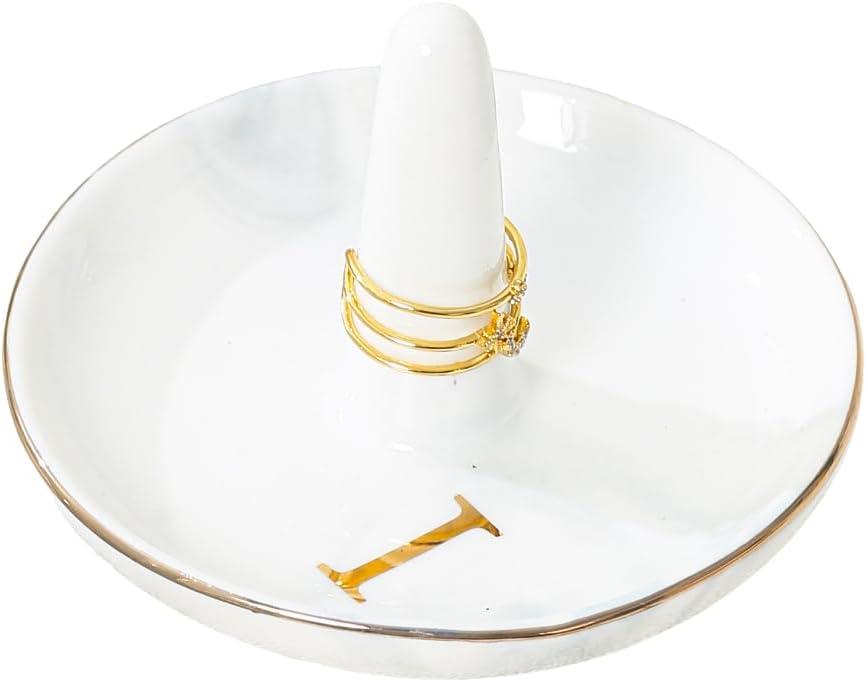 oskas Engagement Gift Marble Ring Dish Holder with Personalized Initials Monogrammed,Decorative Trinket Jewelry Tray,4 Inch,Ceramic