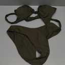 geluboao Bikini Set for Women Solid V Neck Knot Front Push Up High Leg Thong Two Piece Swimsuit (Medium, Army Green)