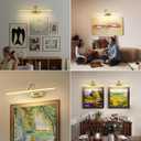 Joossnwell Battery Operated Picture Light for Wall Rechargeable Art Lighting for Paintings Wireless 23.62Inch Picture Frame Light with Remote Dimmable Gallery Light Brass for Library Artwork Museum, 23.62 inch long