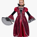 IKALI Girls Vampire Costume Outfit, Kids Princess Fancy Dress Up Gown for Halloween Party 10-12Y