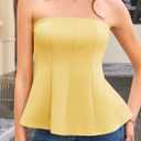Womens Peplum Tube Tops Ruffle Summer Casual Bandeau Strapless Tank Tops (L)