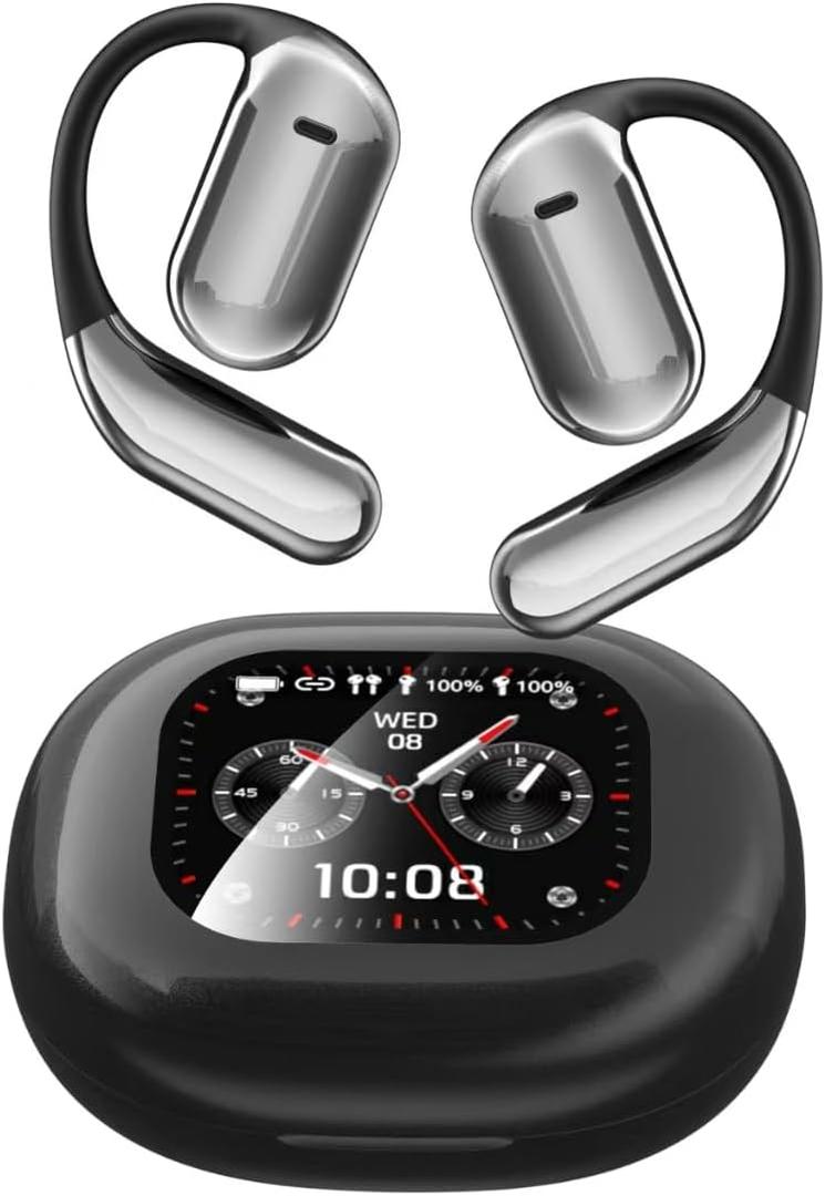 Q16 PRO Wireless Translation Earbuds with 70 Hour Bluetooth 5.4 Sports Earbuds, Open Earbuds, Wireless Bluetooth Smart Touch Screen, Ear Cup Earbuds with Ear Hooks, IPX5 Waterproof (Grey, white)