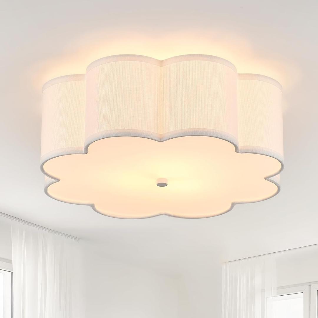 Modern Drum Semi Flush Mount Ceiling Light 3-Lights Modern 17.71" White Drum Ceiling Lighting Fixture Vintage Modern Linen Ceiling Lamp for Kitchen, Basement, Bedroom, Laundry Room