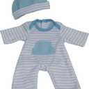 JC Toys | Berenguer Boutique | La Baby Doll Outfit | 2 Piece Blue Striped Onesie|Washable| Ages 2+ | Fits Dolls 14"- 18"