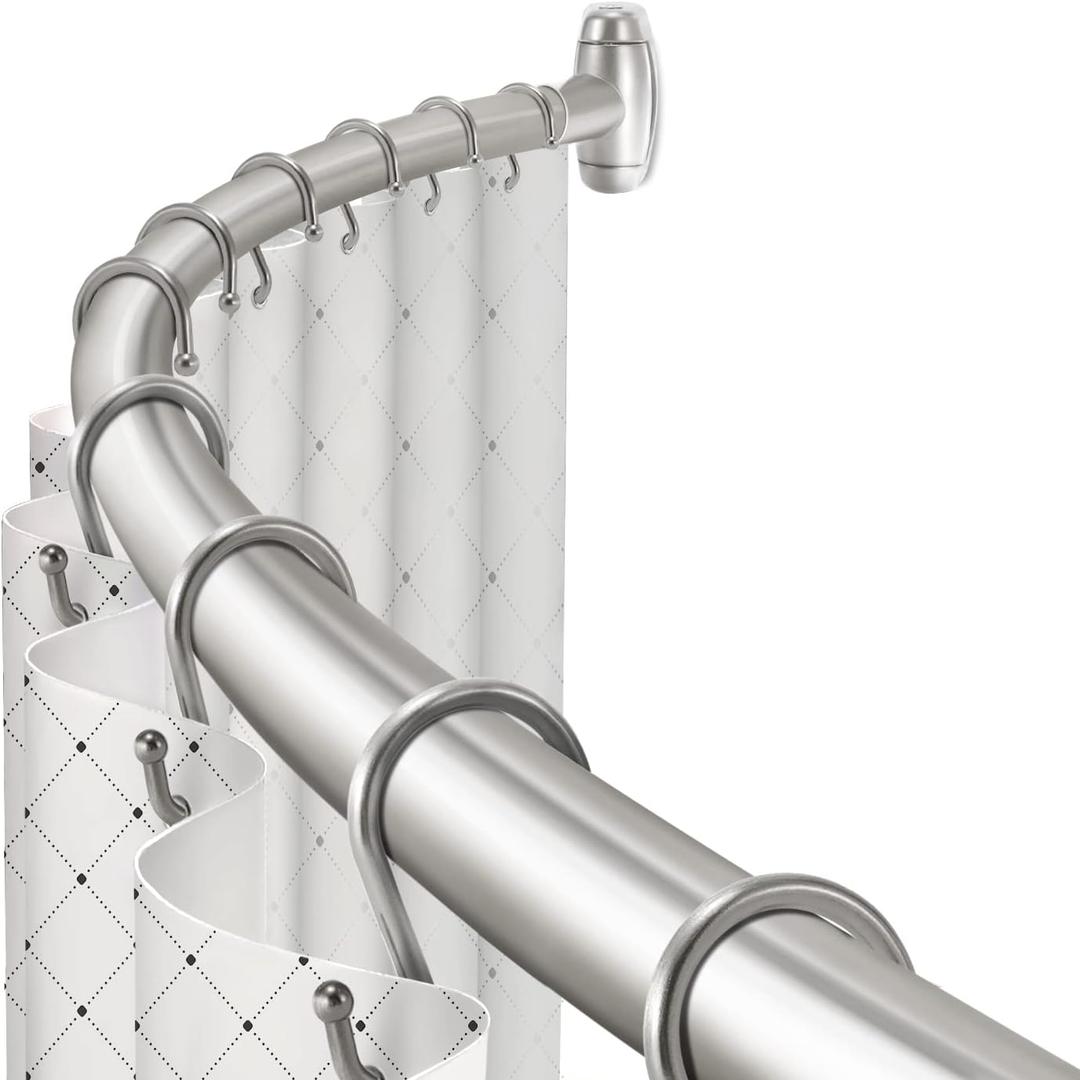 Black Curved Shower Curtain Rod Round Shower Rod Adjustable 33-78 In Stainless Steel Rustproof Bowed Shower Curtain Rods for Bathroom Bathtub Stall Rounded Curved Shower Rod Bar Need to Drill