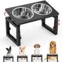 Elevated Dog Bowls Black, 4 Height & Angle Adjustable Raised Dog Bowl Stand, Elevated Dogs Bowl Station for Medium Sized, Sturdy Bamboo Dogs Feeding Station with 2 Stainless Steel Dishes (48oz/6cup)