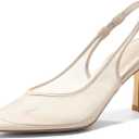 Coutgo Womens Mesh Slingback Kitten Heels Pointed Toe Low Heel Pumps Sexy Dress Shoes (10, Nude)