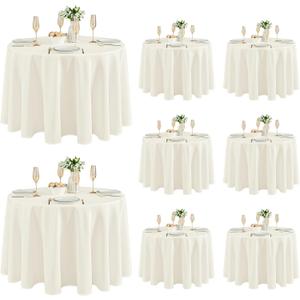Fitable 8 Pack Round Tablecloths: Stain Resistant Wrinkle Free Circle Table Clothes, Washable Reusable Polyester Table Covers for Wedding Party Birthday Banquet Reception (Ivory, 120 Inch)
