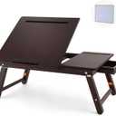 Nnewvante Laptop Desk, Height & Angle Adjustable Lap Desk Bed Tray Table, Foldable Laptop Table with Drawer, Mouse Pad, Tablet & Phone Slots for Working Reading Writing Eating, Black Walnut