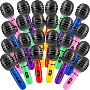 Inflatable Microphones for Parties - (Pack Of 24) 10-Inch Neon Colors Blow Up Microphone for Kids & Adults, Party Favors, Giveaways, DJ-Props, Photo-Booth, Birthdays, Dance, Sing, Concert Decorations