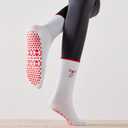 3 Pairs Cute Pilates Socks with Grips for Women Non Slip Yoga Socks Grippy Crew Socks Embroidery Pattern for Workout Ballet (White)