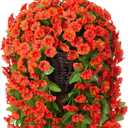 Artificial Fake Hanging Flowers Plants Baskets for Outdoor Fall Decoration, Faux Silk Orange Morning Glory in Planter UV Resistant Look Real for Home Porch Patio Balcony Yard Decor