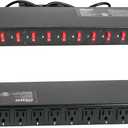 Tecmojo 9-Outlet Rack Mount Overloading Protection Circuit Breaker PDU Power Strip with Individual Switch 6ft Cord for IT and Network Racks and Cabinets