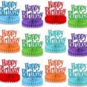 12Pcs Happy Birthday Centerpieces Colorful Birthday Party Decorations Glitter Happy Birthdays Table Honeycomb Centerpieces Decor Table Toppers Ornaments for Glitter Bday Themed Party Supplies Favors, Multicolor