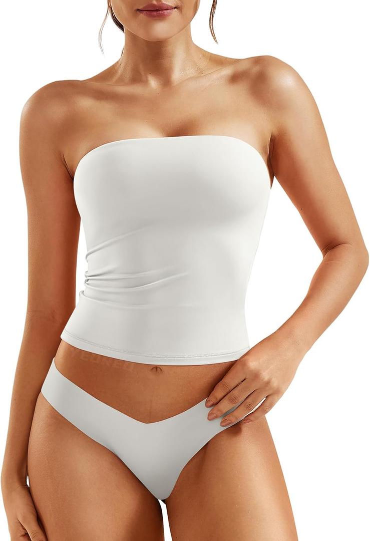 YEOREO Sophie Women Sexy Long Tube Tops Double Lined Basic Y2K Summer Cute Strapless Fitted Bandeau Going Out Crop Top Top (Large, White)