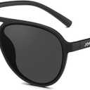 Jefoo Polarized Aviator Sunglasses for Women Men Retro Trendy Sports Sunglasses for Outdoor UV400 Protection (Matte Black Frame / Black Lens)