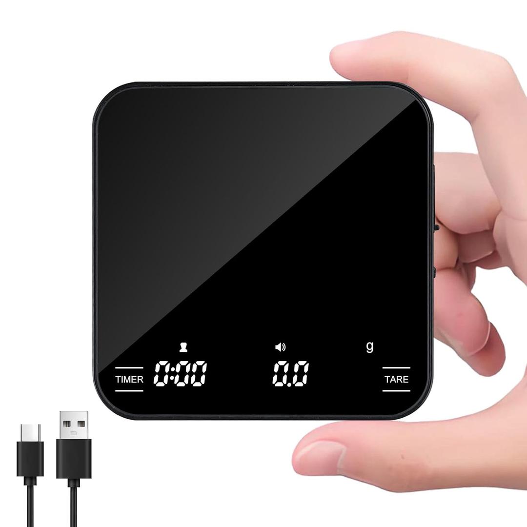 Digital Coffee Scale with Timer/Tare, 2kg/0.1g Precision Espresso Scale, Food Scale Rechargeable, Multiple Modes: Pour-Over/Espresso/Water Flow Speed, LED Display Kitchen Scale with g/oz/ml (Black - Tempered Glass)