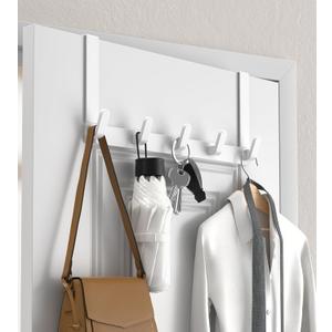 Over The Door Hooks Hanger, Heavy Duty Rack for Winter Coat, Fits 1 3/4" Doors, L7U - Bathroom Accessories and Towel Organizer Holder - White