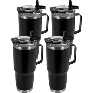 HASLE OUTFITTERS 30oz Tumbler Bulk with Handle, Insulated Travel Coffee Mug Set with Handle Leak-Proof Double Wall Stainless Steel Vacuum Tumblers Pack Metal Cup for Hot and Cold Drink (30 Ounces-4, Black)