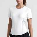 Breathable Workout Tops for Women Lightweight Athletic Short Sleeve Shirts Gym Outdoor Running Back Mesh and Curved Panel (US, Alpha, Small, Regular, Regular, White)