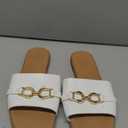 Rihero Women's Flat Sandals Summer Comfortable Square Open Toe Slip On Leather Slide Sandals, Size -11