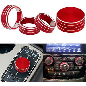 LECART Car Interior Accessories Fit for Jeep Grand Cherokee 2022-2014 AC Knob Covers & 4WD Switch Knob Cover Red Auto Decoration Stylish Metal Decal Decor Trims 4Pcs