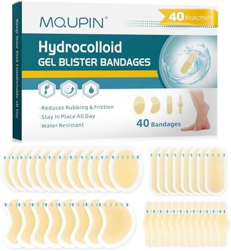 Hydrocolloid Gel Blister Bandages for Feet - 40ct Waterproof Adhesive Blister Bandages, Blisters Prevention Invisible Cushions for Heel, Foot, Toe, Feet Variety Pack
