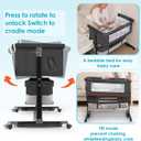 YADAQE Baby Cradle, Freestanding Bedside Bassinet, 3-in-1 Convertible Bassinet with 360 Swivel Wheels, 2026 New Model Adjustable, Easy-Fold Portable Neutral Baby Newborn Bassinet (Dark Gray)