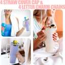 5 x Cocurb Stanley Cup Accessories, Silicone Straw Cover Cap for Stanley Cup 30 to 40 Oz 0.4 inches,with 4 Initial Personalized Letter Charm for Tumblers 4 Dust-Proof Straw Toppers and 4 Letter D