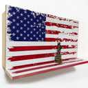 American Flag Compact Gun Shelf with Hidden Storage, Solid Wood & Pine Material, Liberty Enlightening the World Lock Design (Red & Blue)