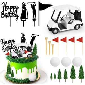21 Pack Golf Cake Decorations Set with Golf Cart Toy Flag Golf Ball Green Tree, Golf Birthday Cake Toppers for Golf Theme Birthday Party Decoration Supplies
