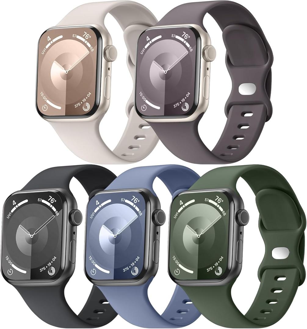 5 Pack Soft Silicone Bands - Compatible with Apple Watch Ultra 2 & Ultra Band 49mm 45mm 44mm 46mm 42mm 41mm 40mm 38mm Men Women, Maledan Sport Strap Band for Ultra 3/2/1 iWatch SE Series 11 10 9 8 7 6 5 4 (Black/ Starlight/ Clay/ Blue Gray/ Army Green)