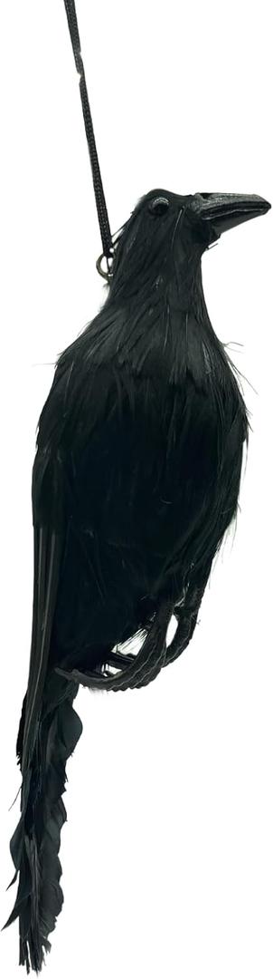 Realistic Hanging Dead Crows Decoy Life Size Black Feathered Crow Dead Crow Decoy for Garden Halloween Decorations