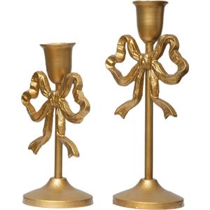 Gold Bow-Knot Iron Taper Candle Holder,Pillar Candle Holders Decorative Candlestick Holder for Home Decor, Wedding, Dinning, Party