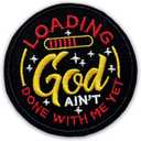 4 x God Ain't Done with Me Yet Patch 3 Inches Bow Christian Jesus Iron On/Sew On Embroidery Fabric Applique Patches for Trucker Hats Clothes Backpack DIY Accessories Coworkers Friends Mom Gifts