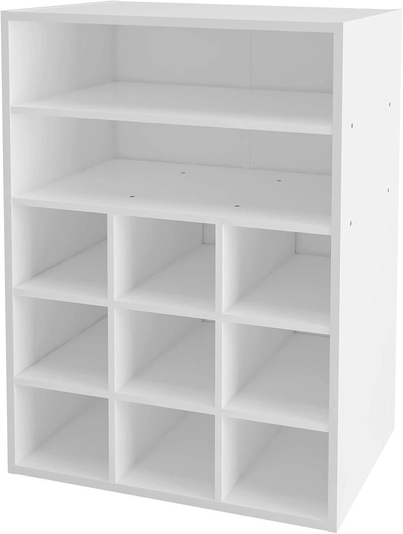 HAIOOU Shoe Cubby, 9-Cube Stackable Wood Shoe Rack Organizer 5-Tier Freestanding Wooden Shoe Stand with 2 Storage Shelf for 10-15 Pairs, Ideal for Apartment, Entryway, Closet Organization - White | Stackable, Organizer, Shoe Stand, 2 Storage Shelf, 10-15 Pairs, Ideal for Apartment, 23.6" X 11.8" X 31.5"