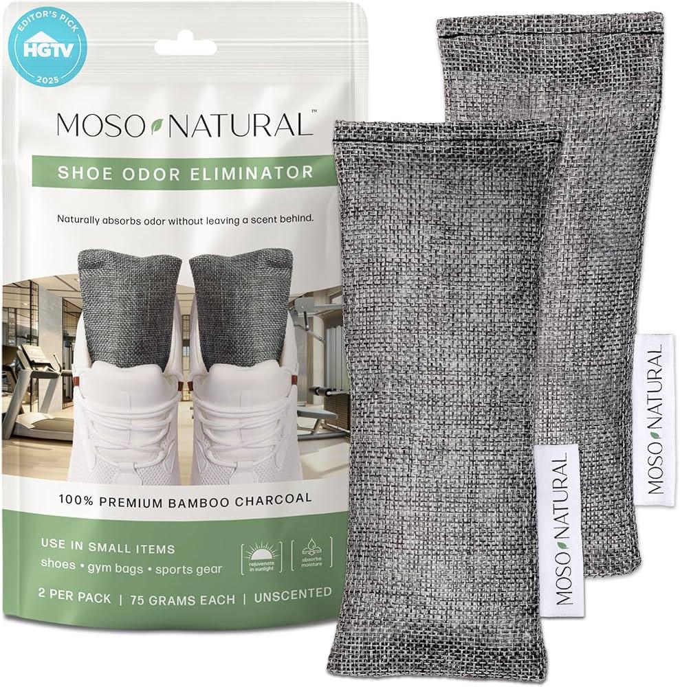 Moso Natural Shoe Deodorizer Inserts, Charcoal Odor Absorber (2 Bags)