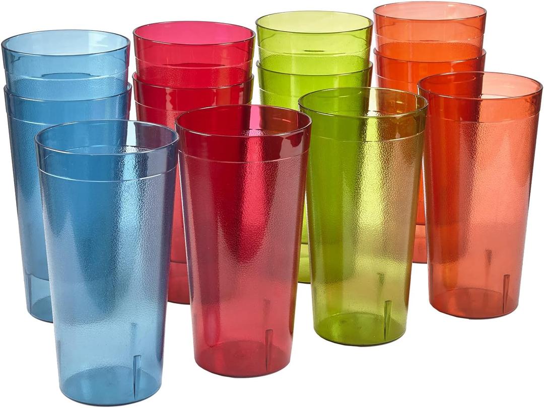 US Acrylic Caf Plastic Reusable Tumblers (Set of 12) 32-ounce Iced-Tea Cups, Assorted | Value Set of Restaurant Style Drinking Glasses, Stackable, BPA-free, Made in the USA | Top-rack Dishwasher Safe