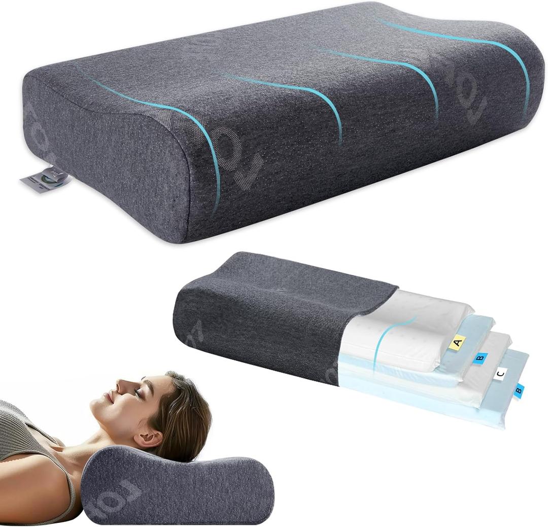 Contour Pillow with Softer Neck Support - Adjustable Softness Cervical Neck Pillow for Ideal Support, 4 Layers Contour Pillow for All Sleepers, Ergonomic Side Sleeper Pillow for Less Neck Pain