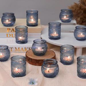 12 Pcs Clear Blue Glass Votive Candle Holders, Vintage Candle Holder Bulk, Tealight Candle Holders for Table Centerpieces, Home, Bridal Shower, Birthday, Party Table Decor 12 Pcs Clear Blue Glass Votive Candle Holders, Vintage Candle Holder Bulk, Tealight Candle Holders for Table Centerpieces, Home, Bridal Shower, Birthday, Party Table Decor
