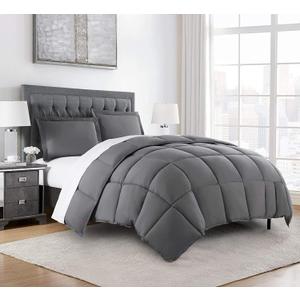 Chezmoi Collection 3-Piece All Season Oversized Queen Comforter Set Gray, Soft Quilted Down Alernative Duvet Insert with Corner Tabs, Lightweight Microfiber Bedding, 92 x 96 Inches