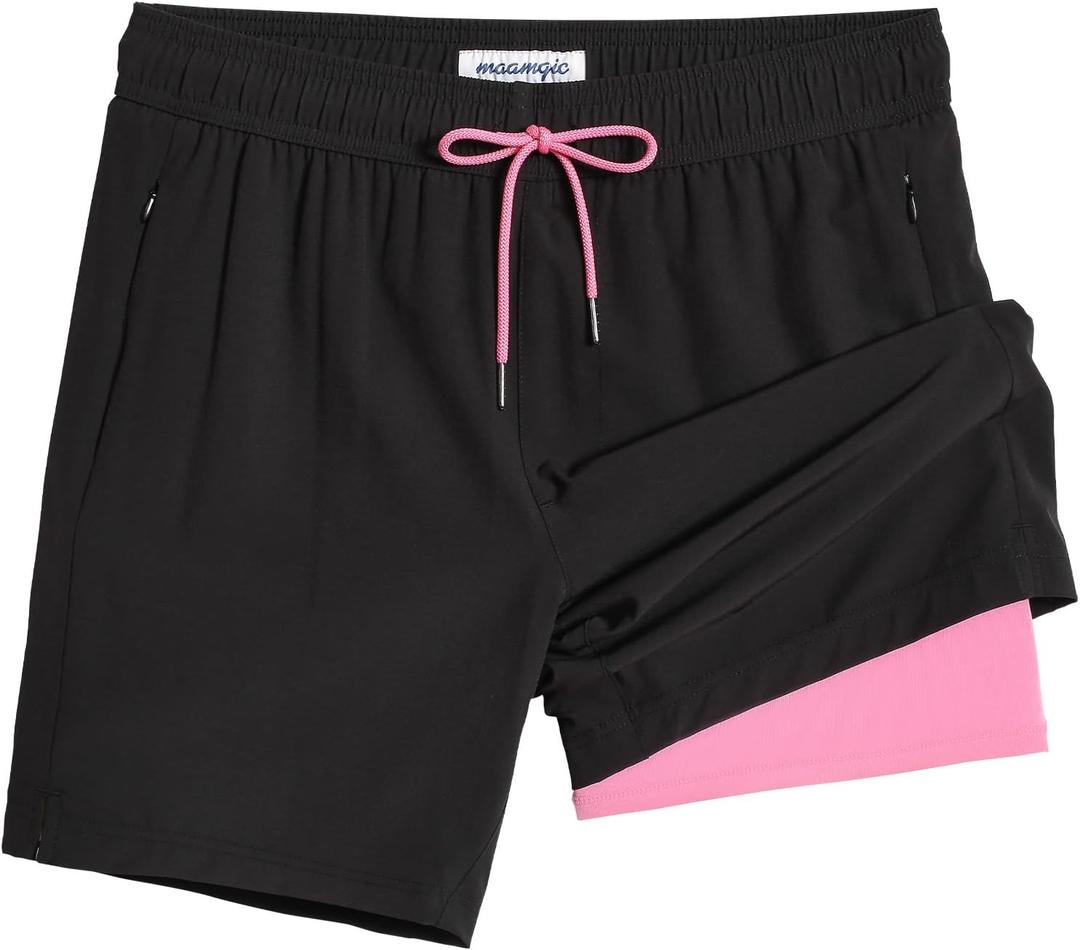 maamgic 2 in 1 Mens Swim Trunks 7 Inch Swim Shorts Swim Suits Board Shorts (L)