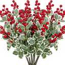 10 Pcs Christmas Flowers Artificial Red Berry Picks Decor, Holly Berries Stems, Christmas Tree Decoration, Winter Bouquet Silk Floral Arrangements Home Outdoor Indoor Ornaments