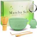 Matcha Whisk Set, Lotus Cyan Ceramic Matcha Set Includes Matcha Bowl, Matcha Whisk (Chasen) and Holder, Sifter, Bamboo Scoop & Spoon - 6 Pcs Matcha Kit for Matcha Lovers
