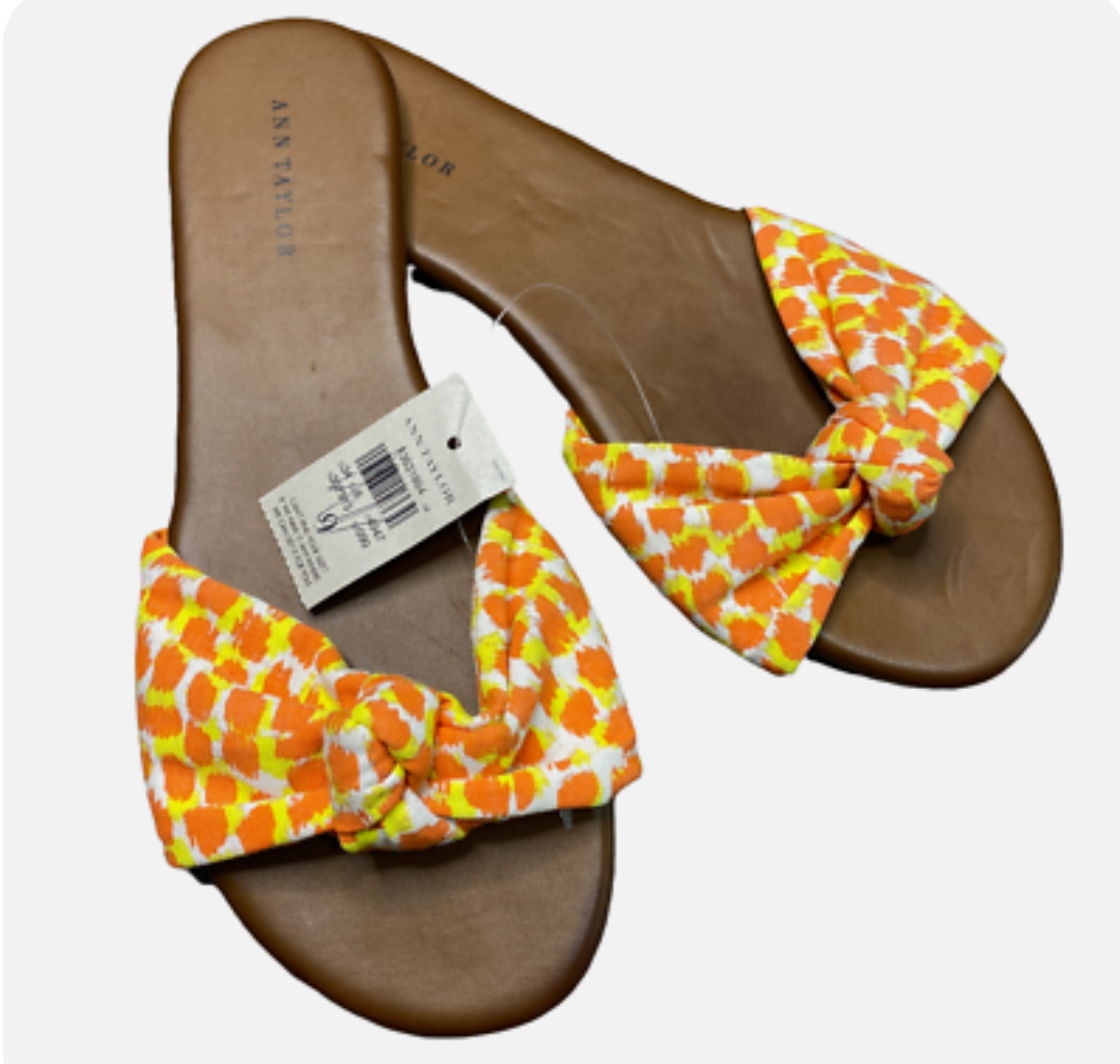 ANN TAYLOR Womens Sandals Orange Yellow Spots Knot Top Flat Dressy Slide, Size 9